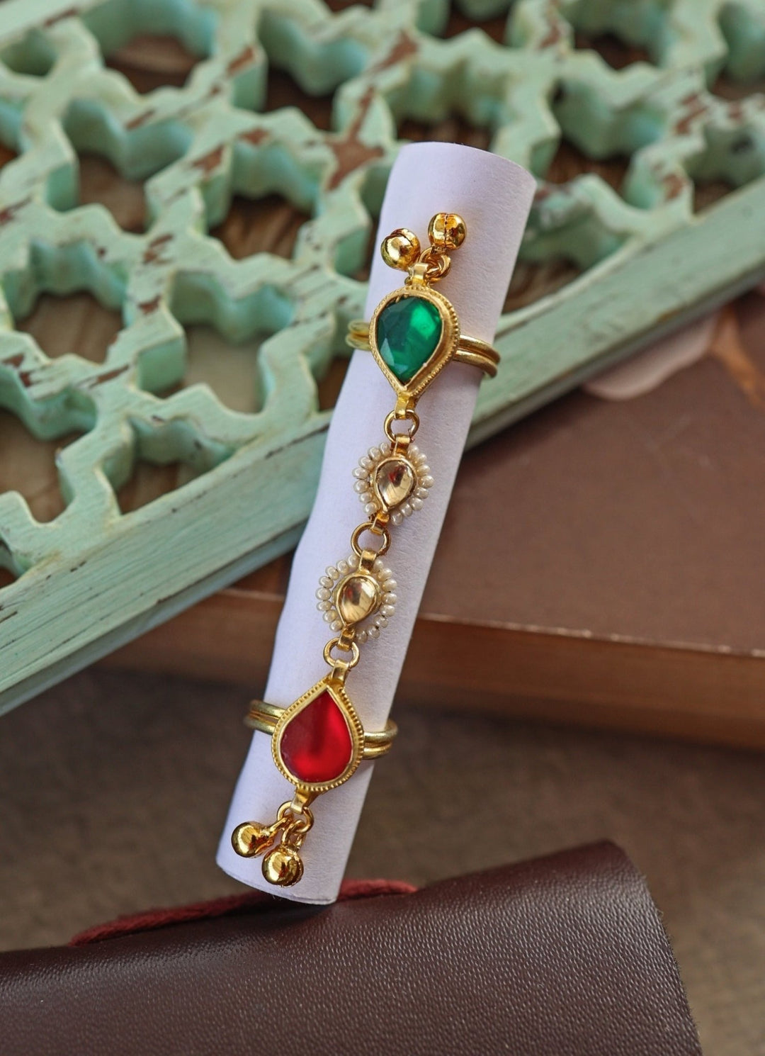 Do Taara Red And Green Kundan RingFabilicious Fashion