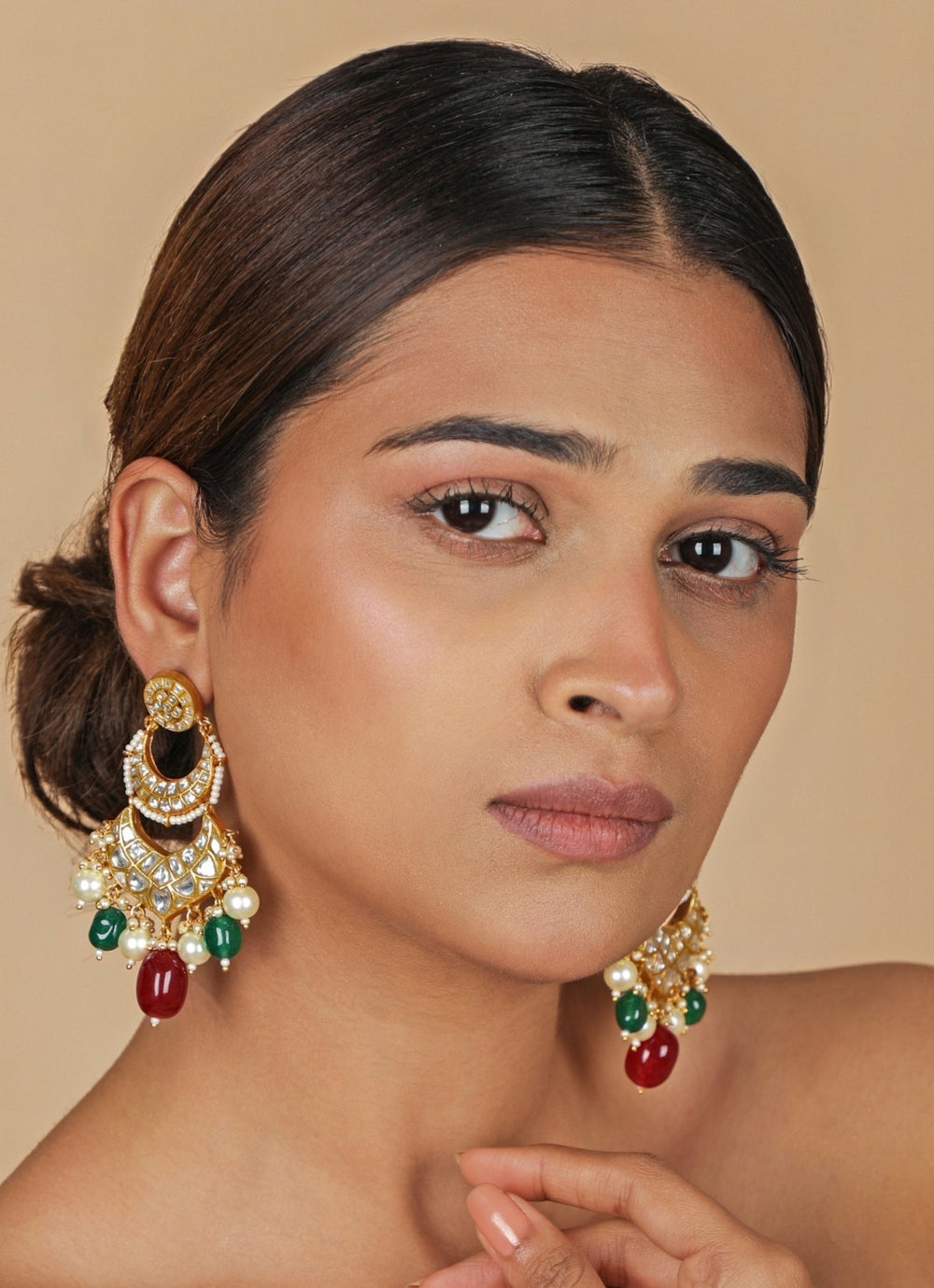 Red And Green Matte Gold Necklace Set Riana Jewellery - Fabilicious Fashion