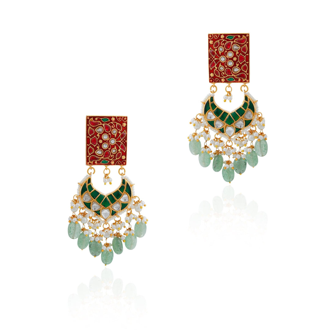 Red and Green Meenakari Bridal Choker set Riana by Shikha Jindal - Fabilicious Fashion