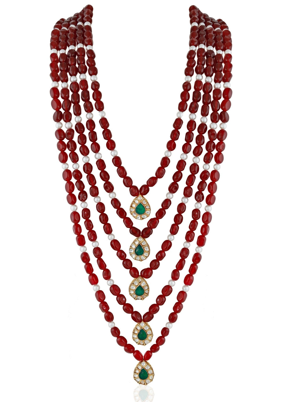 Red and Green Stone Five - layer Necklace Riana by Shikha Jindal - Fabilicious Fashion