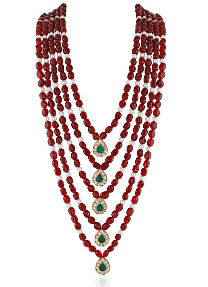 Red and Green Stone Five - layer Necklace Riana by Shikha Jindal - Fabilicious Fashion
