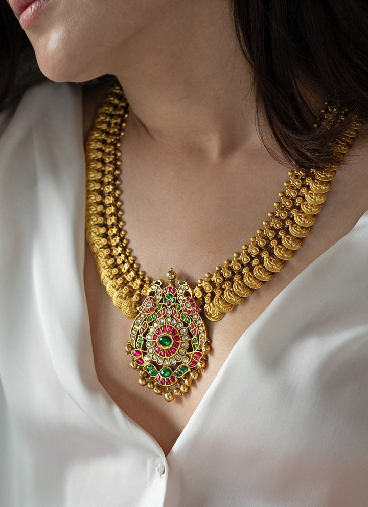 Do Taara Red And Green Temple Gold NecklaceFabilicious Fashion