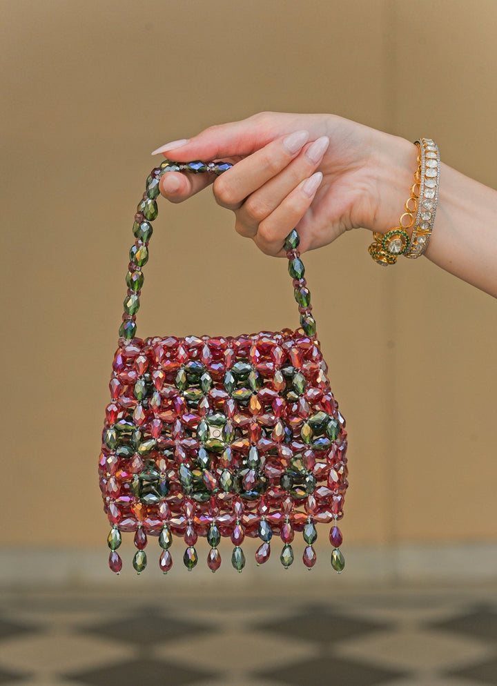 Juhi Bengani Red And Multicolor Crystal Tassel PotliFabilicious Fashion