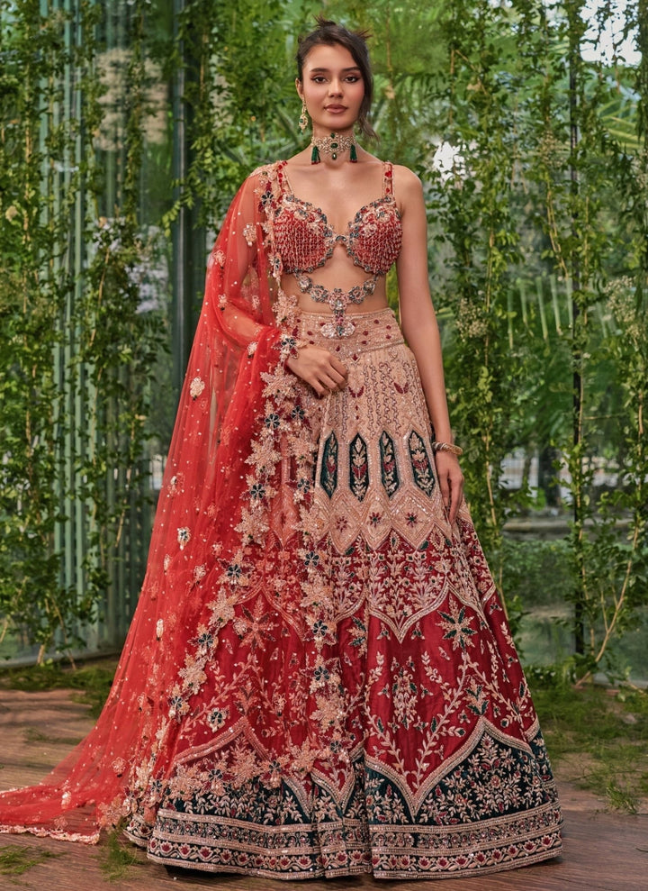 Jigar and Nikita Red And Multicolor Tulle Bridal Lehenga SetFabilicious Fashion