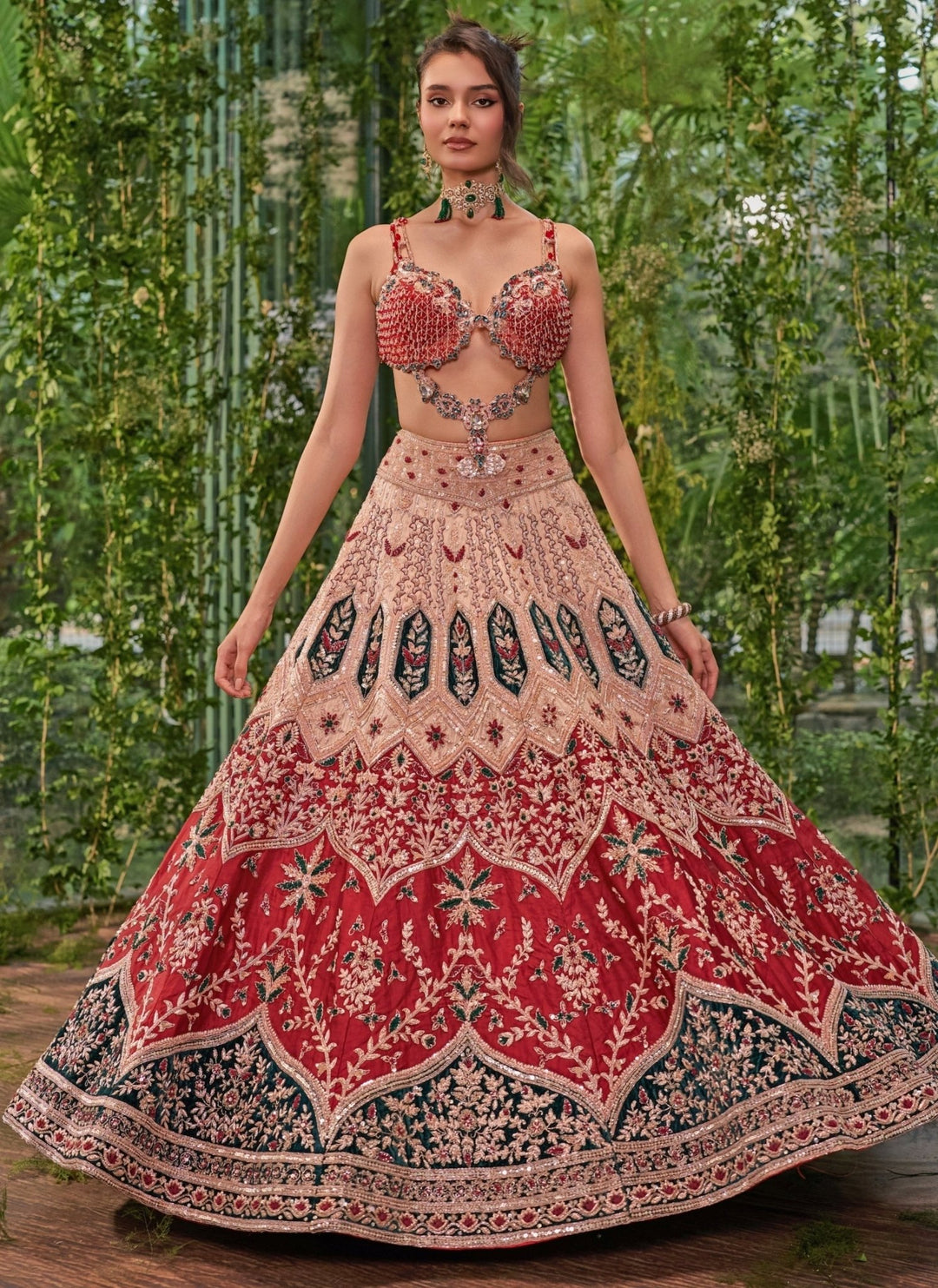 Jigar and Nikita Red And Multicolor Tulle Bridal Lehenga SetFabilicious Fashion