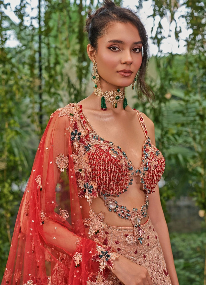 Jigar and Nikita Red And Multicolor Tulle Bridal Lehenga SetFabilicious Fashion
