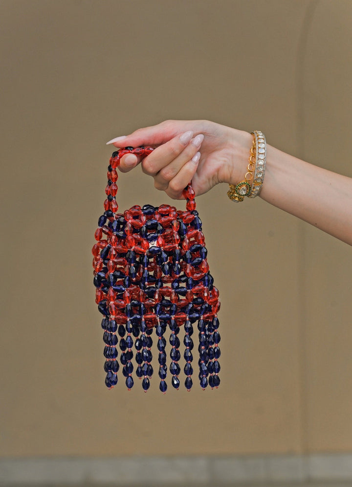 Juhi Bengani Red And Navy Blue Crystal Tassel PotliFabilicious Fashion