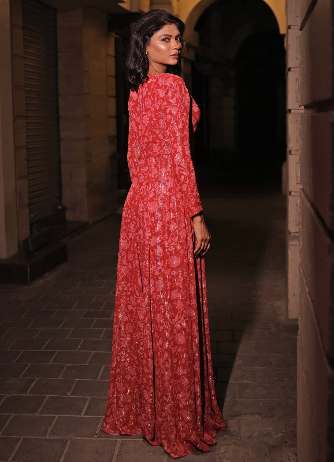 Red And Pink Printed Georgette Pants Set Kiyohra - Fabilicious Fashion