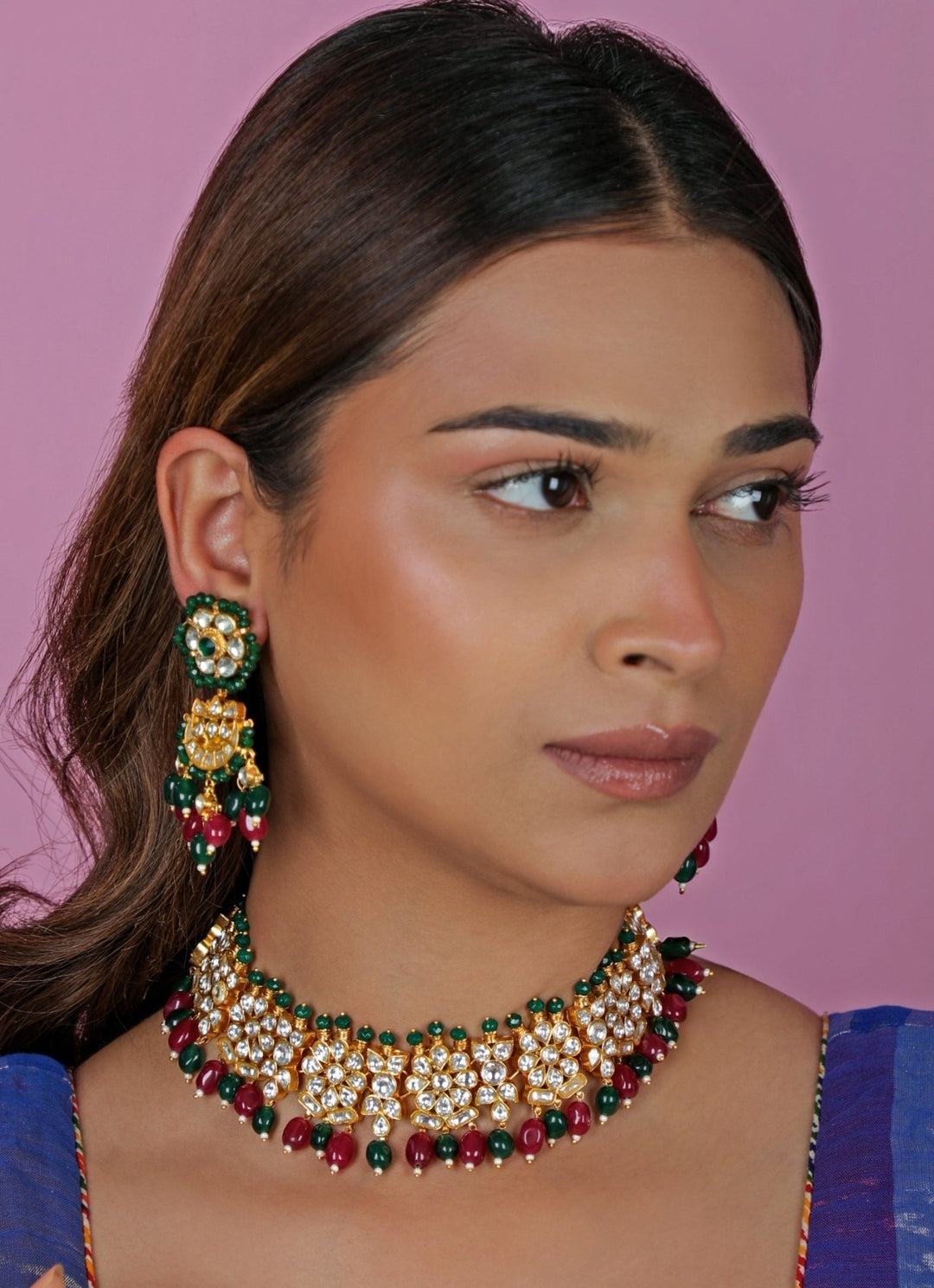 Riana Jewellery Red And Purple Matte Gold Choker SetFabilicious Fashion