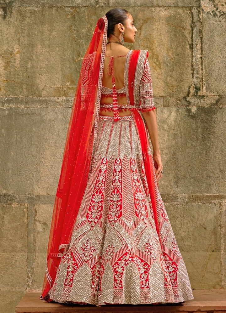 Red And Silver Soft Net Lehenga Set Nitika Gujral - Fabilicious Fashion