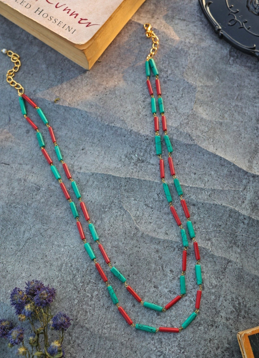 Do Taara Red And Turquoise Blue Layered NecklaceFabilicious Fashion