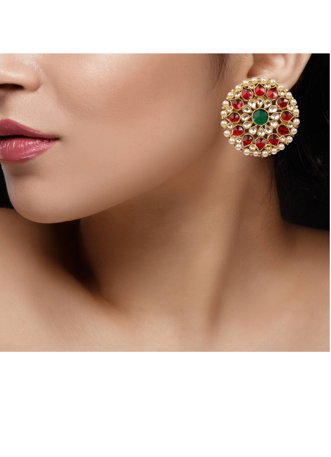 Red And White Stud Earrings Riana by Shikha Jindal - Fabilicious Fashion