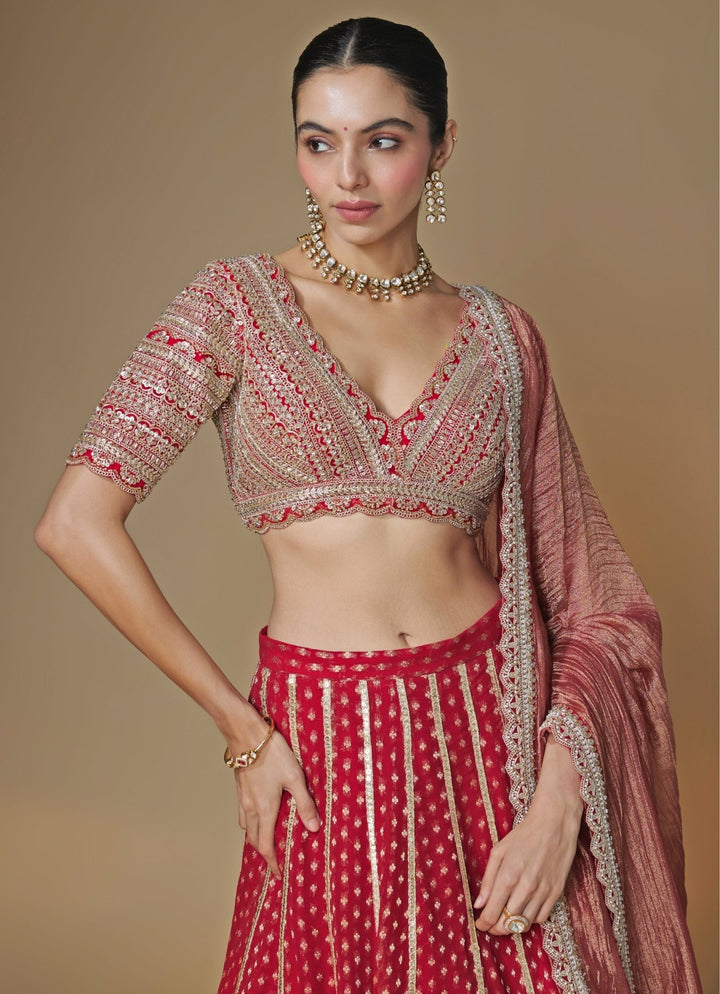 Renee Label Red Banarasi Georgette Lehenga SetFabilicious Fashion