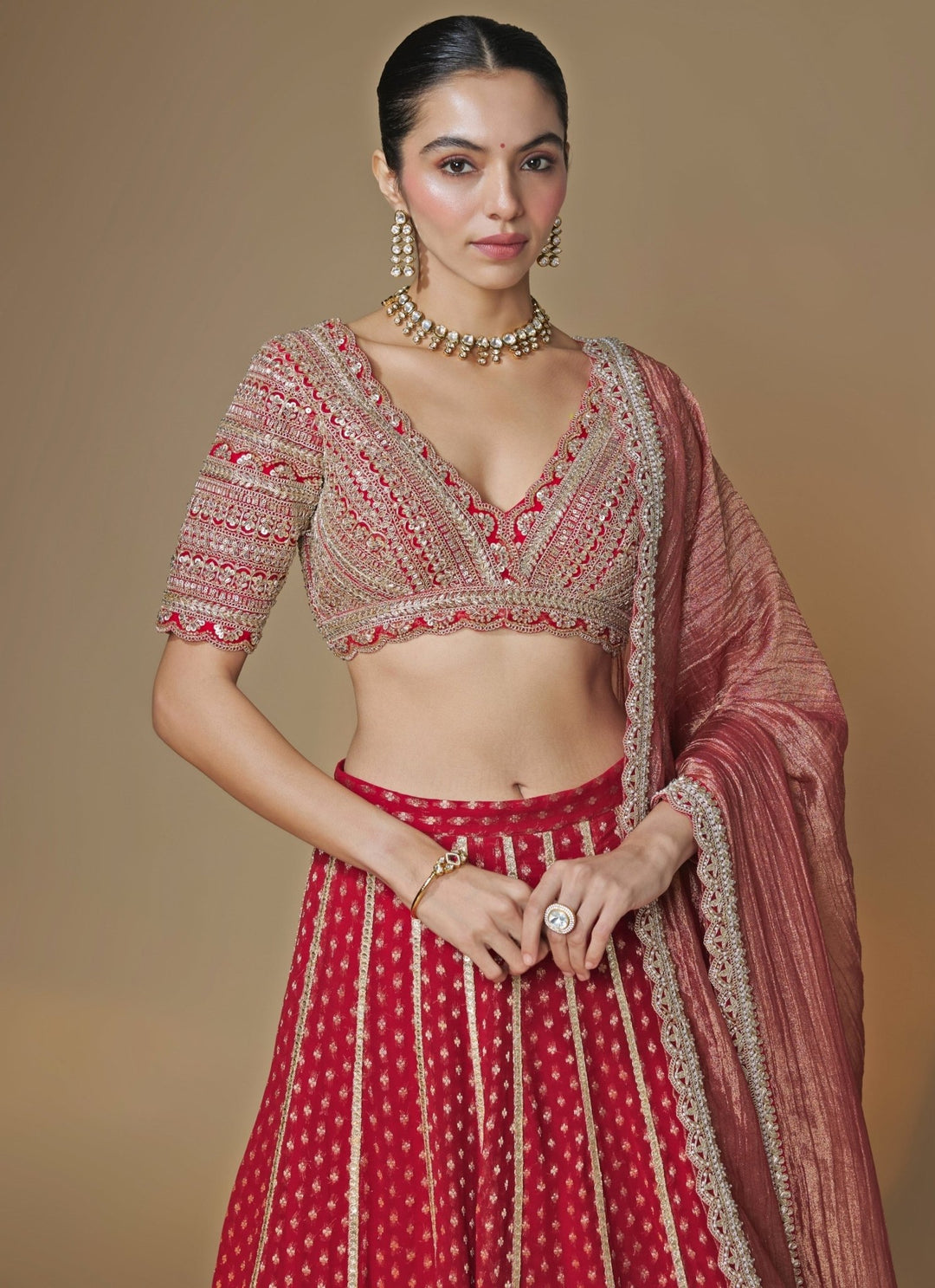 Renee Label Red Banarasi Georgette Lehenga SetFabilicious Fashion