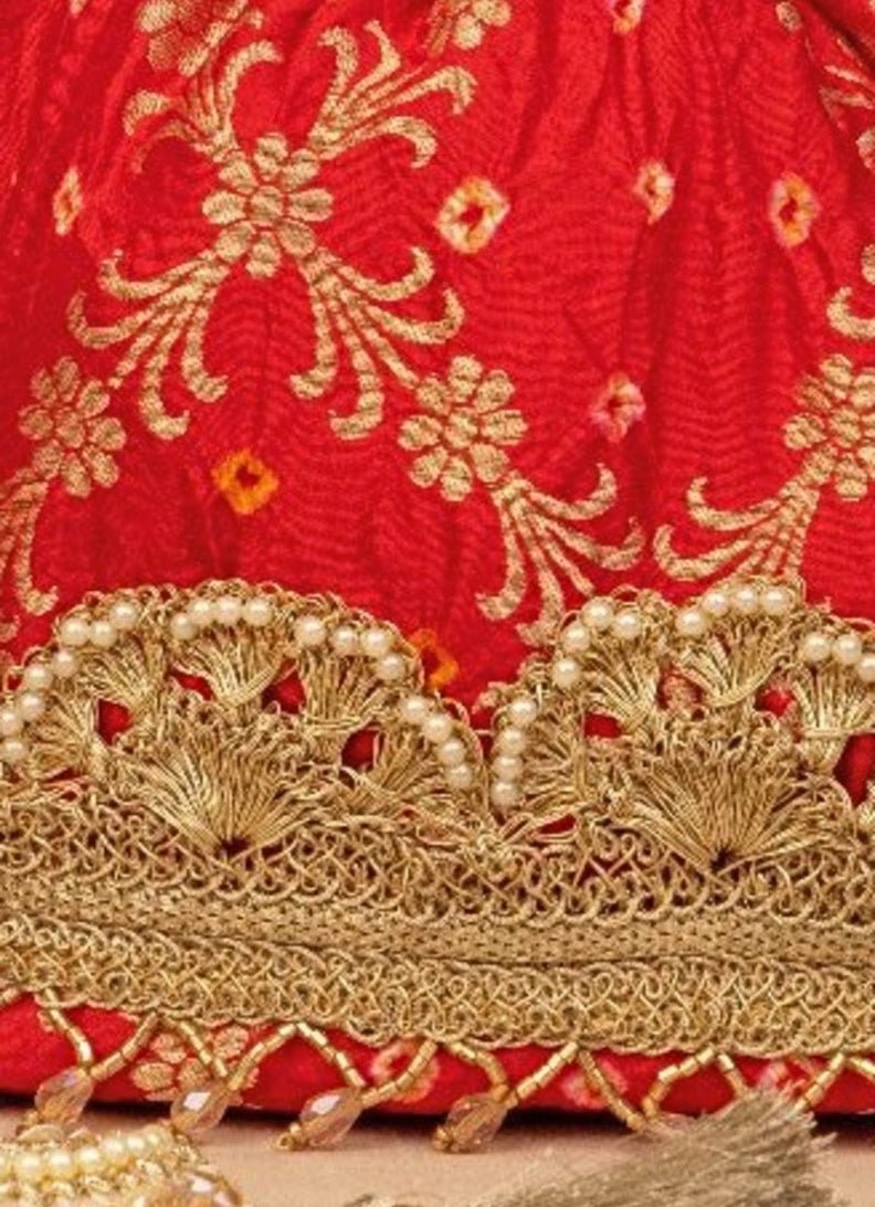 Red Bandhani Bucket Bag AMYRA - Fabilicious Fashion