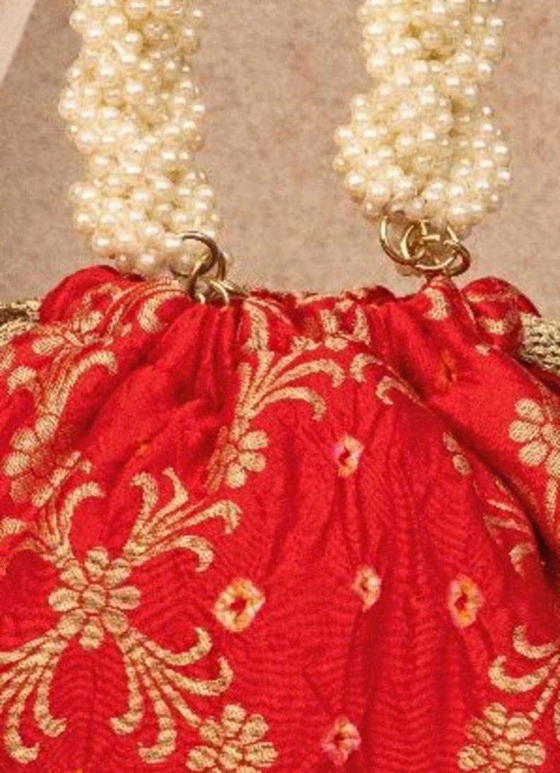 Red Bandhani Bucket Bag AMYRA - Fabilicious Fashion