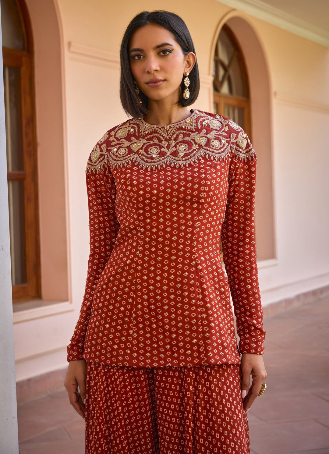 Red Bandhani Sharara Set With Ombre Dupatta Isha Gupta Tayal - Fabilicious Fashion