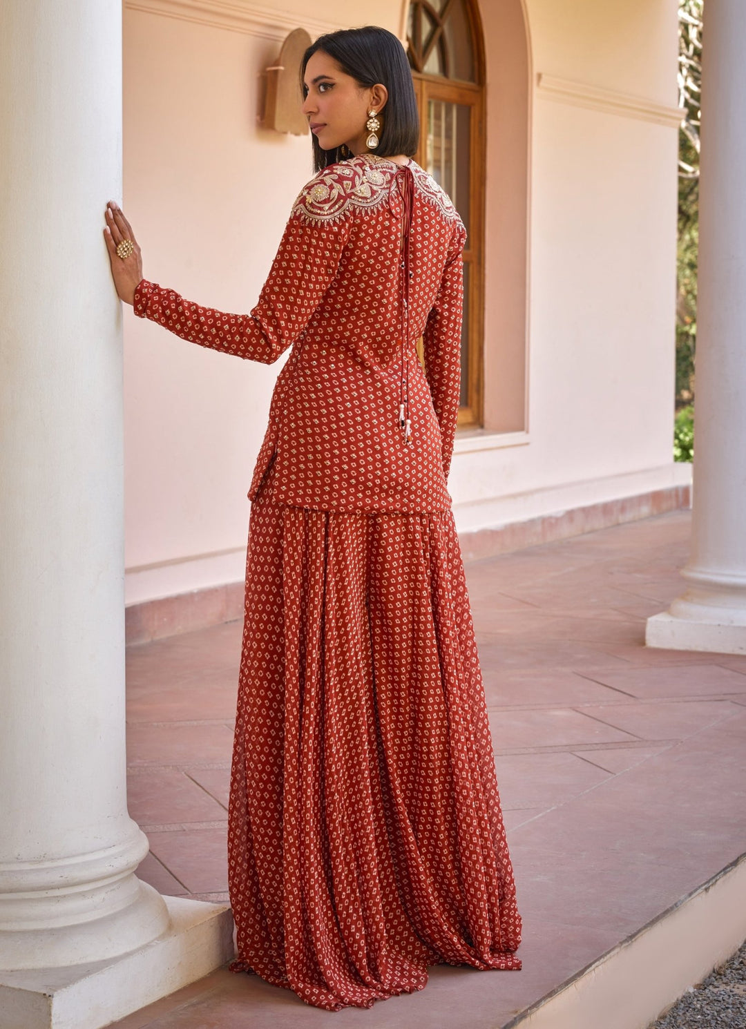 Red Bandhani Sharara Set With Ombre Dupatta Isha Gupta Tayal - Fabilicious Fashion