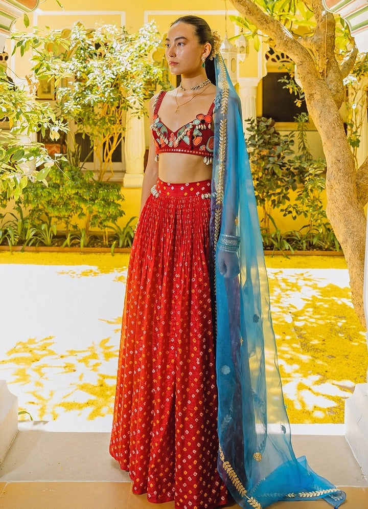 The Little Black Bow Red Bandhani Silk Lehenga SetFabilicious Fashion