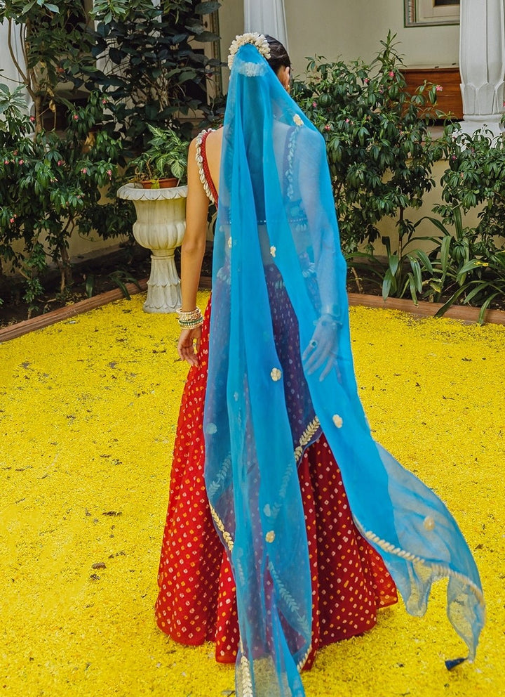 The Little Black Bow Red Bandhani Silk Lehenga SetFabilicious Fashion