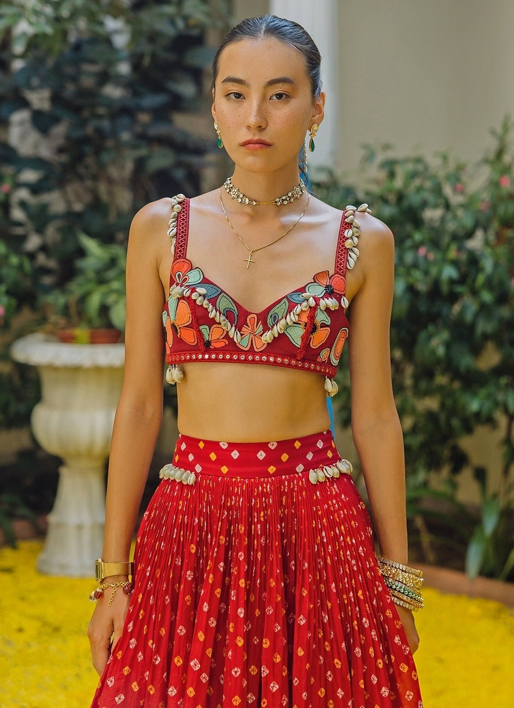 The Little Black Bow Red Bandhani Silk Lehenga SetFabilicious Fashion