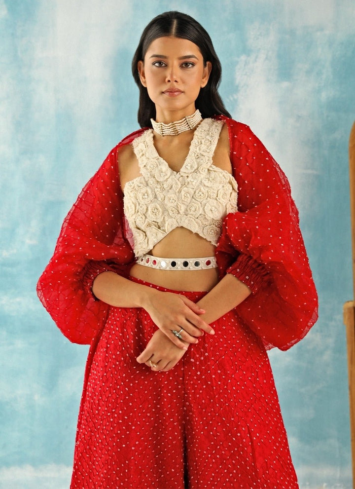 Twenty Nine Red Bandhani Skirt Set With Cuff CapeFabilicious Fashion