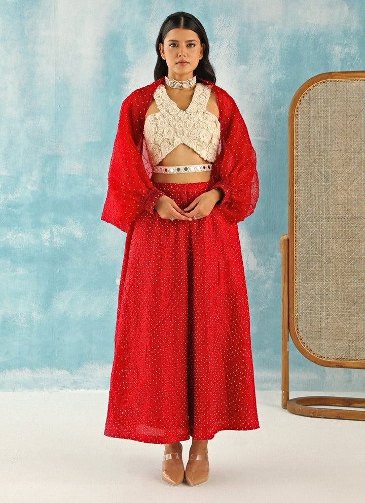 Twenty Nine Red Bandhani Skirt Set With Cuff CapeFabilicious Fashion