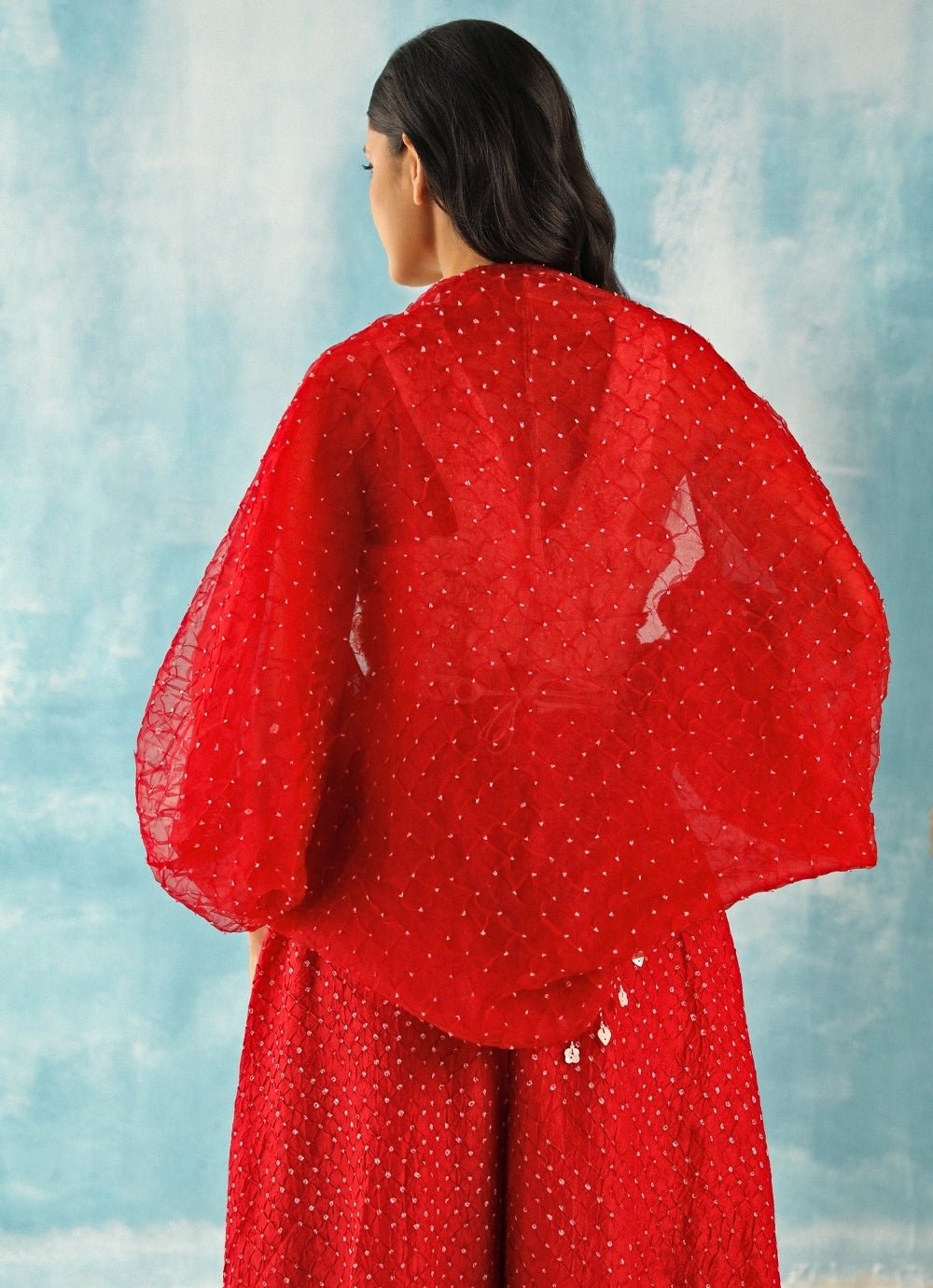Twenty Nine Red Bandhani Skirt Set With Cuff CapeFabilicious Fashion