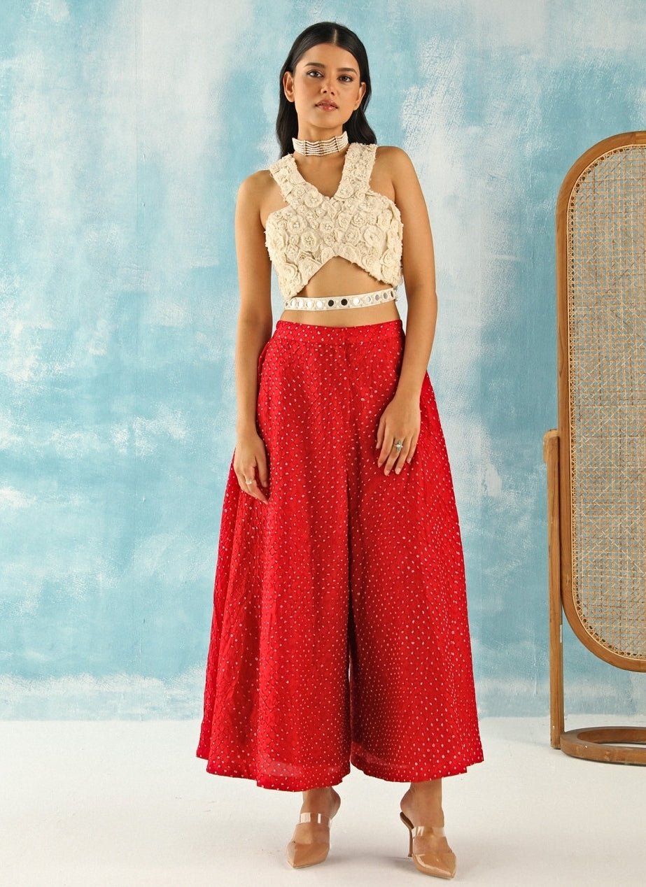 Twenty Nine Red Bandhani Skirt Set With Cuff CapeFabilicious Fashion