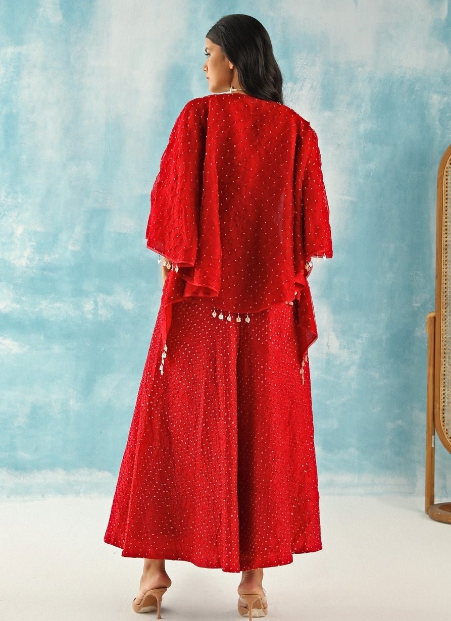 Twenty Nine Red Bandhani Skirt Set With Tassel CapeFabilicious Fashion