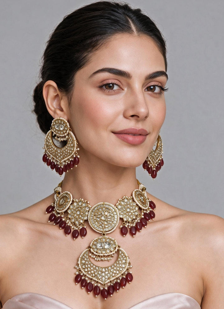 Vivinia By Vidhi Mehra Red Beaded Kundan Choker Necklace SetFabilicious Fashion