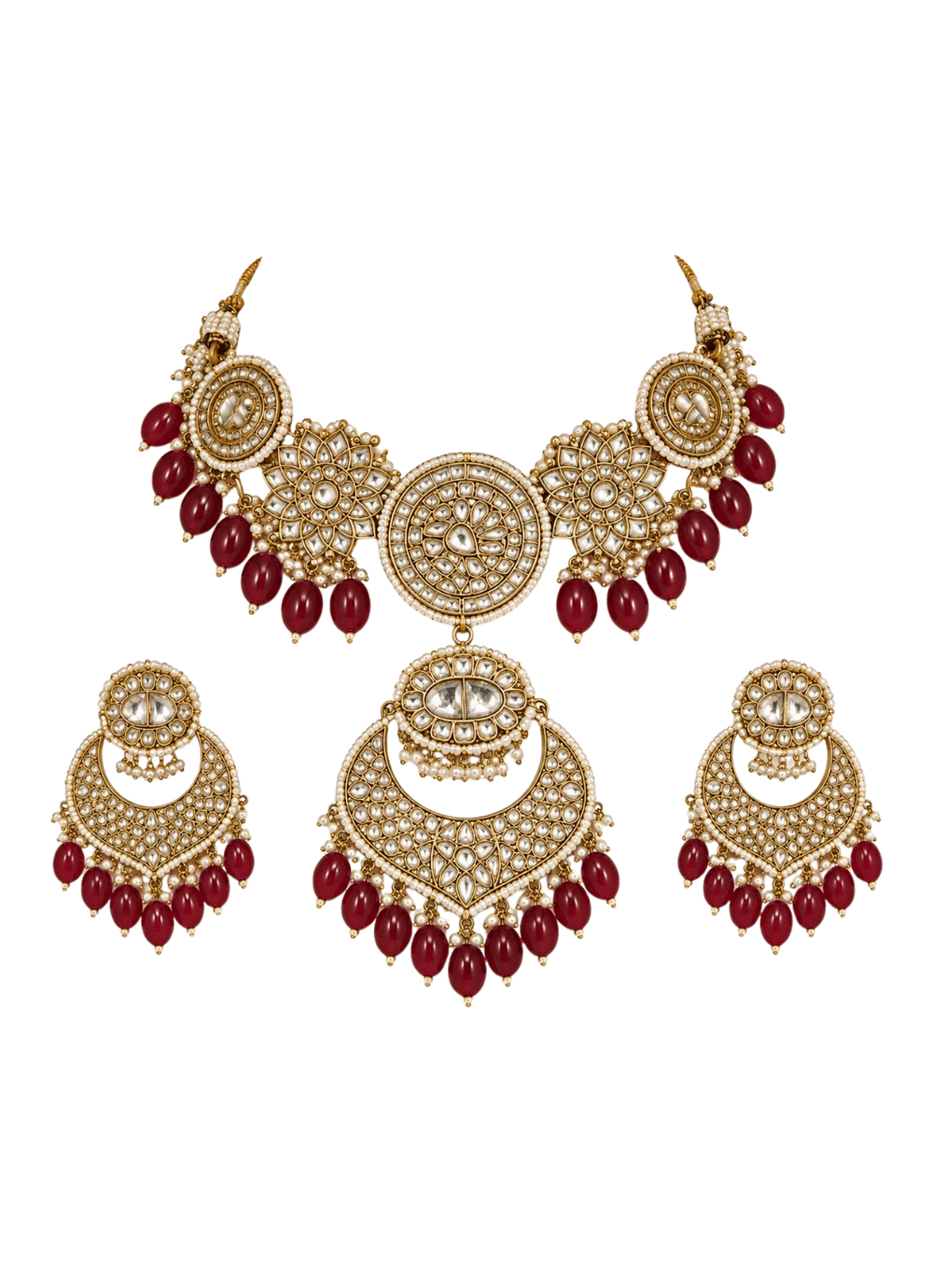 Vivinia By Vidhi Mehra Red Beaded Kundan Choker Necklace SetFabilicious Fashion
