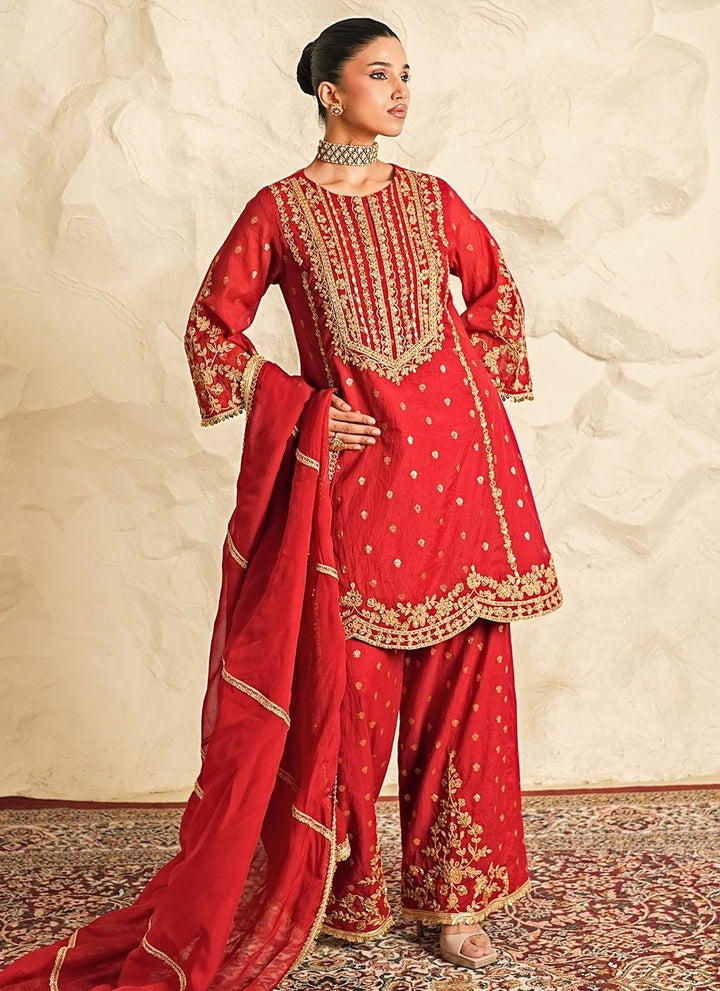 Nidhika Shekhar Red Booti Chanderi Kurta Sharara SetFabilicious Fashion