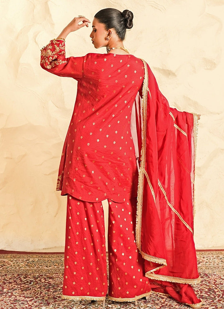 Nidhika Shekhar Red Booti Chanderi Kurta Sharara SetFabilicious Fashion