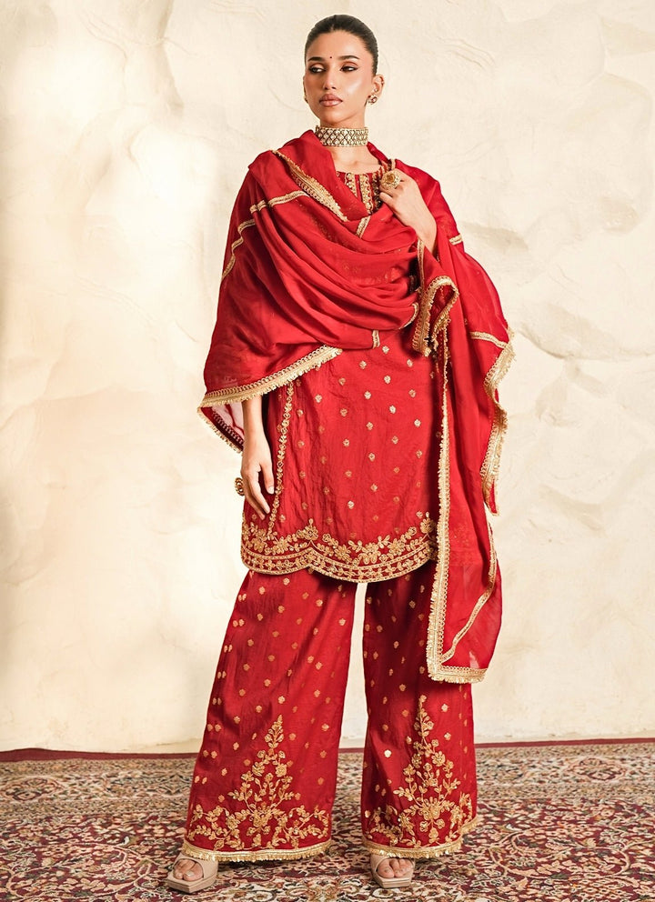 Nidhika Shekhar Red Booti Chanderi Kurta Sharara SetFabilicious Fashion