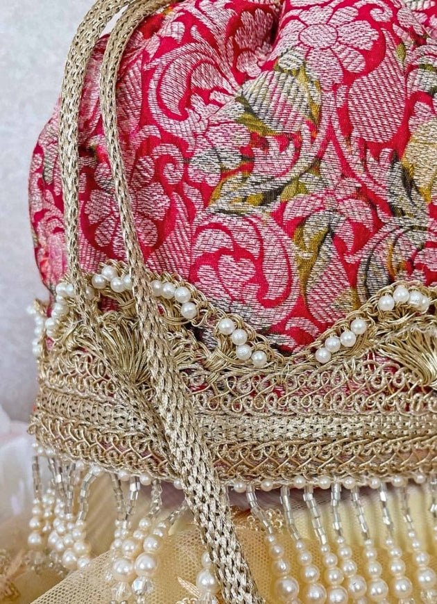 Red Brocade Bucket Bag AMYRA - Fabilicious Fashion