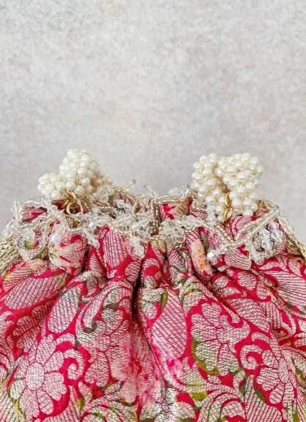 Red Brocade Bucket Bag AMYRA - Fabilicious Fashion