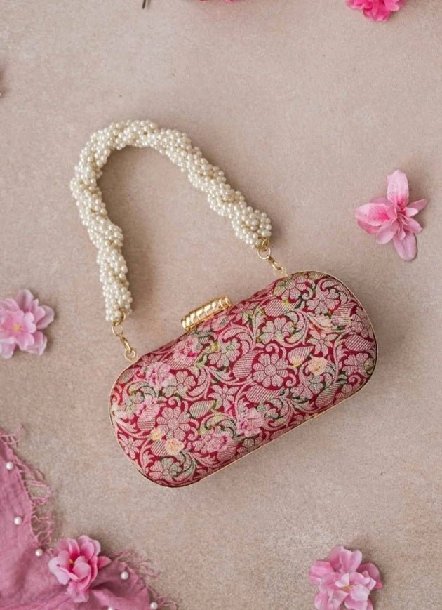 Red Brocade Clutch AMYRA - Fabilicious Fashion