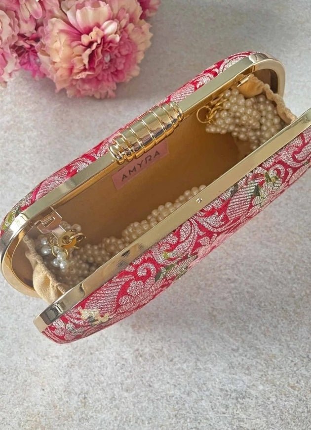 Red Brocade Clutch AMYRA - Fabilicious Fashion