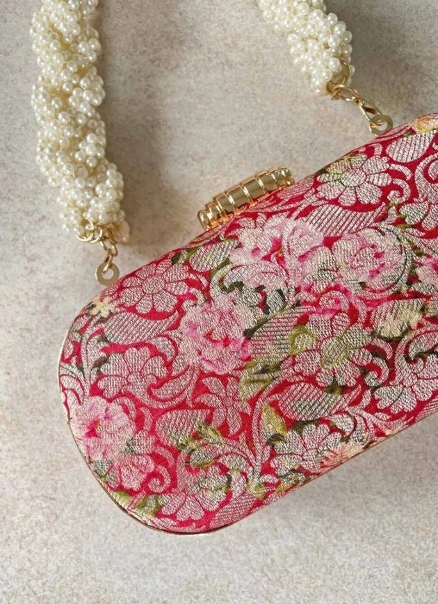 Red Brocade Clutch AMYRA - Fabilicious Fashion