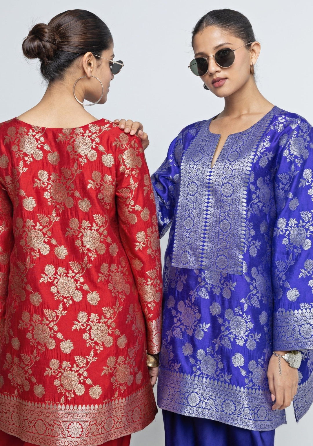 Red Brocade Floral Jaal Silk Kurta Dhoti Set Sobariko - Fabilicious Fashion