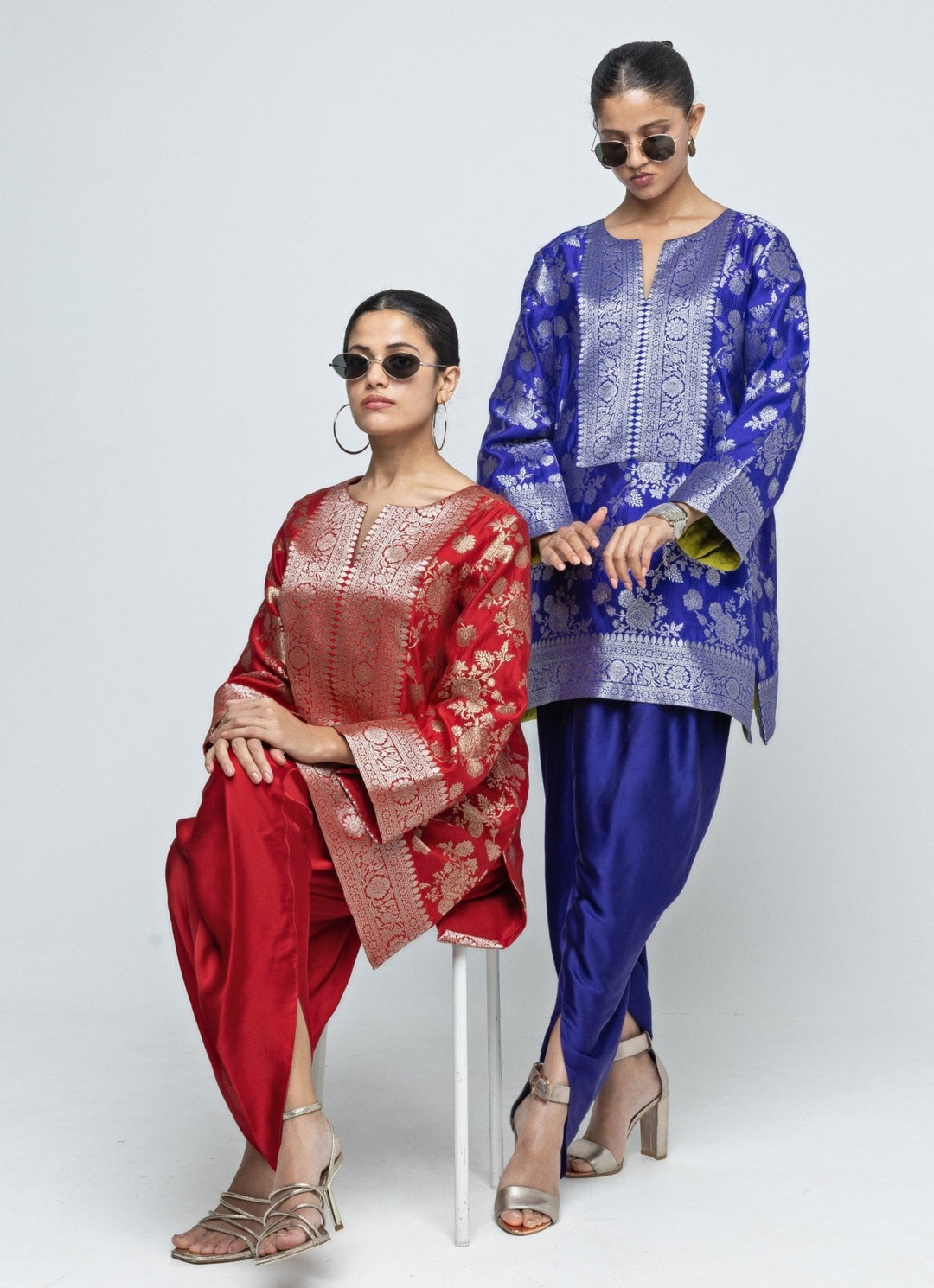 Red Brocade Floral Jaal Silk Kurta Dhoti Set Sobariko - Fabilicious Fashion