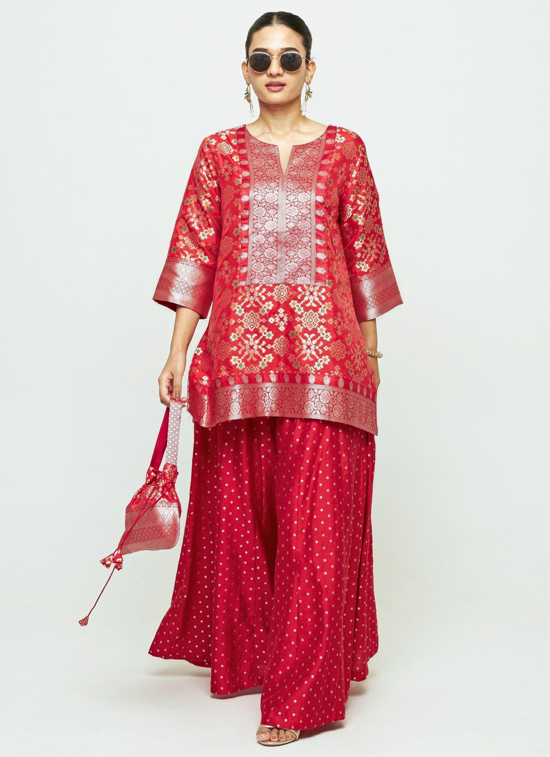 Sobariko Red Brocade Kurta Sharara SetFabilicious Fashion