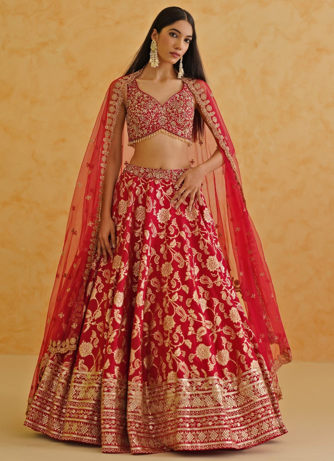 Red Brocade Lehenga Set Deepika Chadha - Fabilicious Fashion