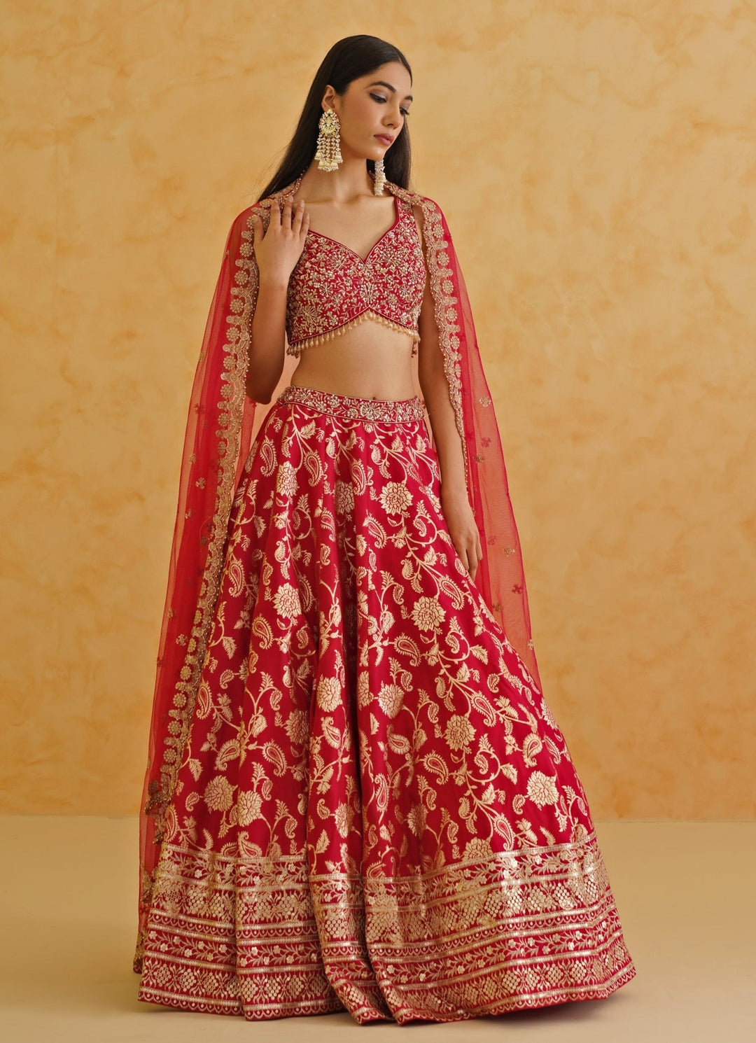 Red Brocade Lehenga Set Deepika Chadha - Fabilicious Fashion