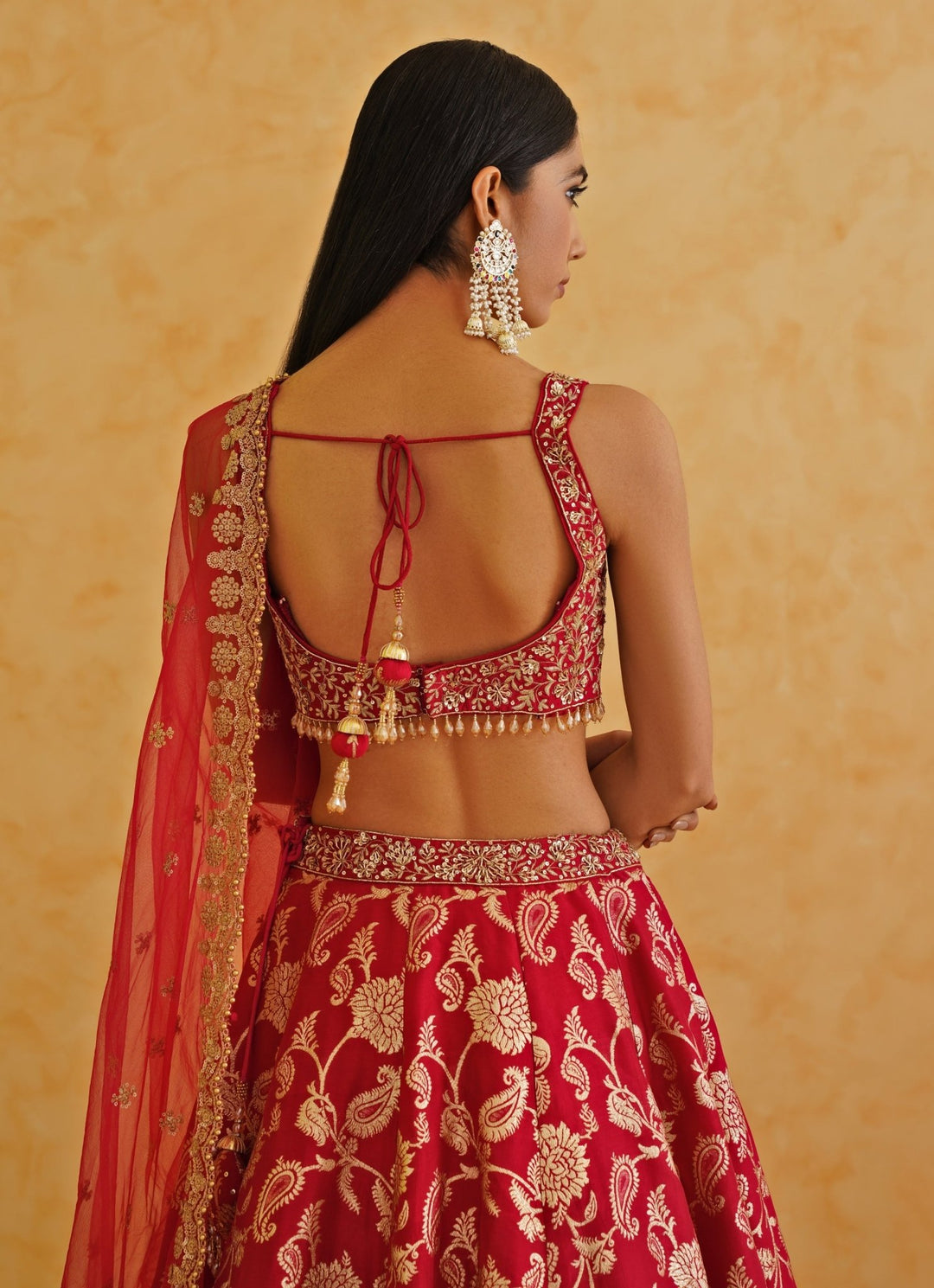 Red Brocade Lehenga Set Deepika Chadha - Fabilicious Fashion
