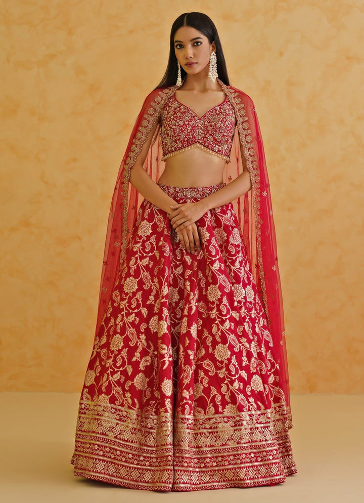 Red Brocade Lehenga Set Deepika Chadha - Fabilicious Fashion