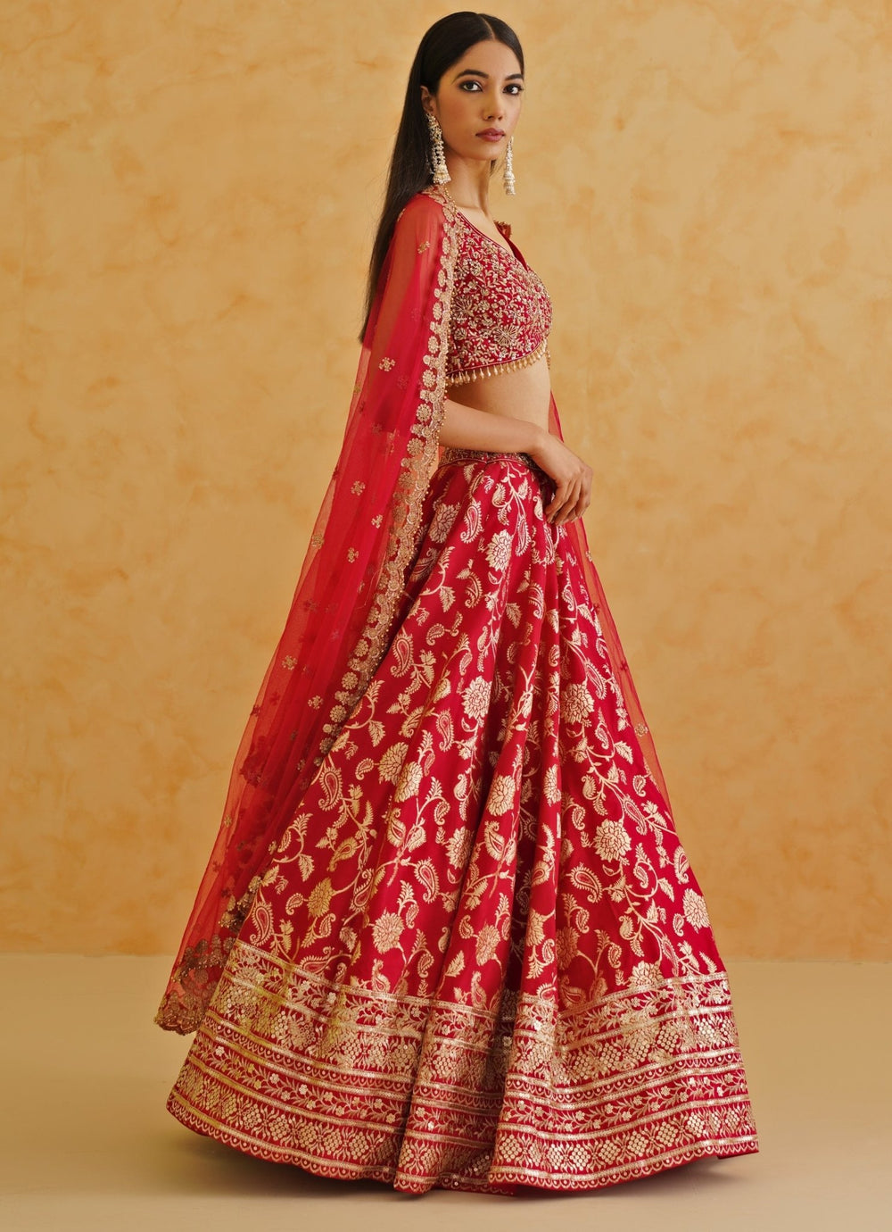 Red Brocade Lehenga Set Deepika Chadha - Fabilicious Fashion
