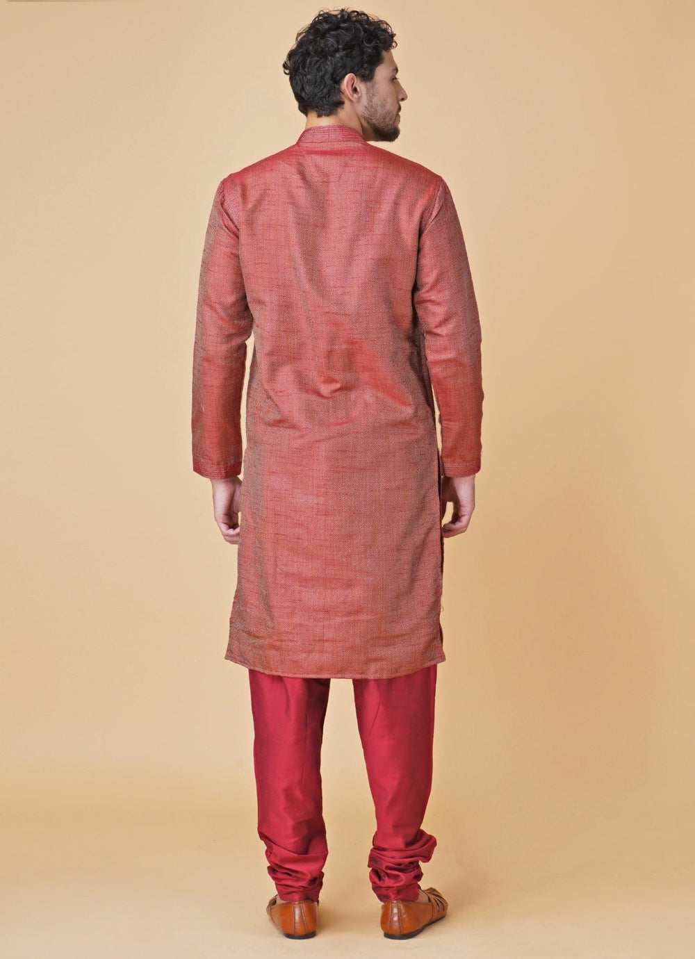 Red Brocade Silk Kurta Pants Set Manish Nagdeo Men - Fabilicious Fashion