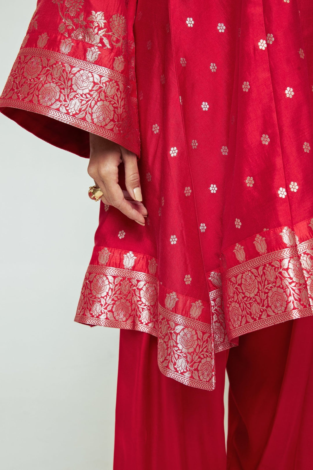 Sobariko Red Brocade Silk Kurta With Farshi Salwar SetFabilicious Fashion
